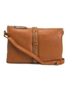VILENCA Leather Double Entry Studded Flap Crossbody
